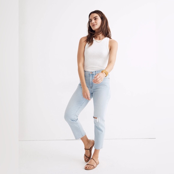 Madewell Denim - Madewell Mid-Rise Classic Straight Jeans Wellingford Wash Knee-Rip Edition SZ 25